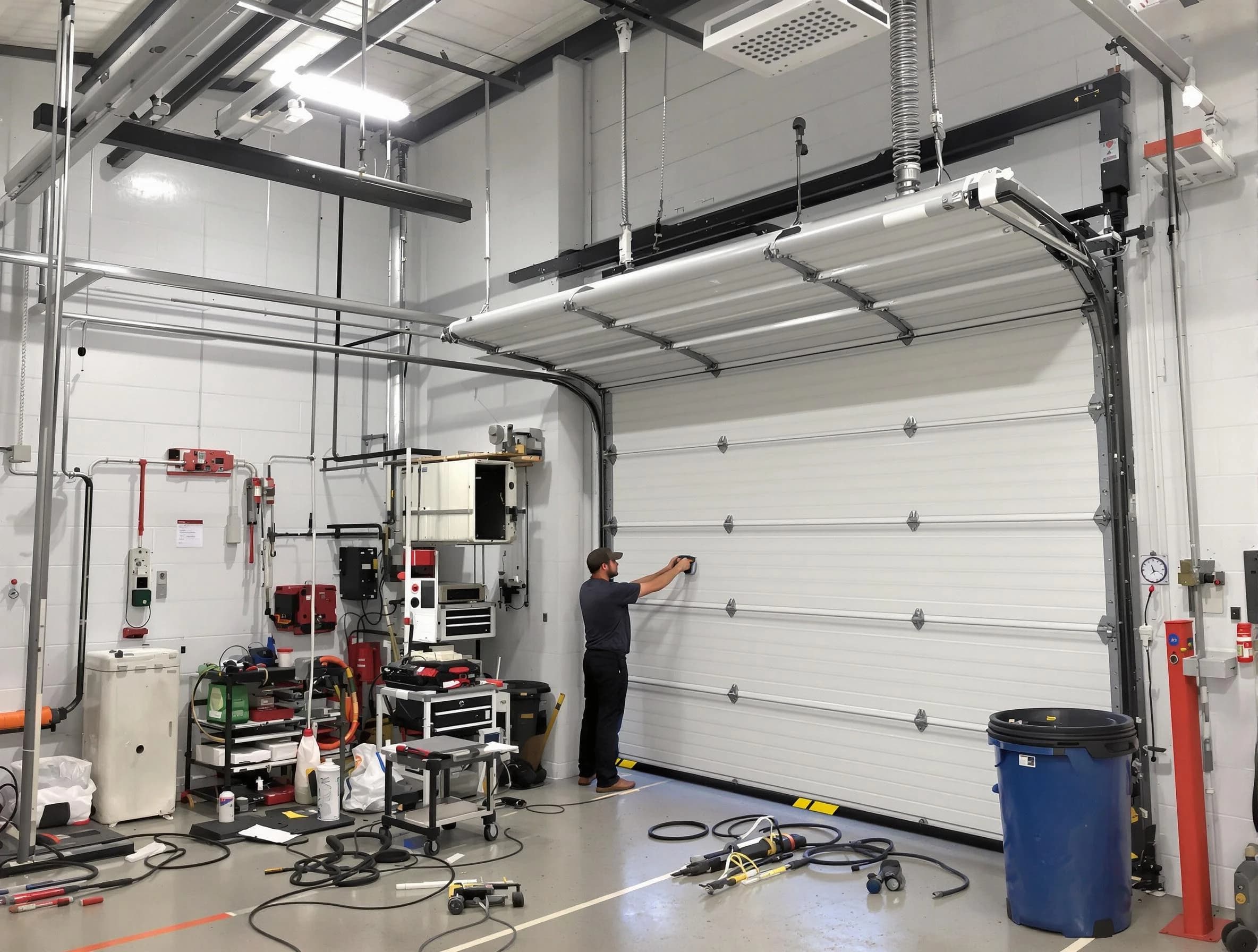 Kendall Park Garage Door Repair certified technician performing commercial door repair at a Kendall Park business facility