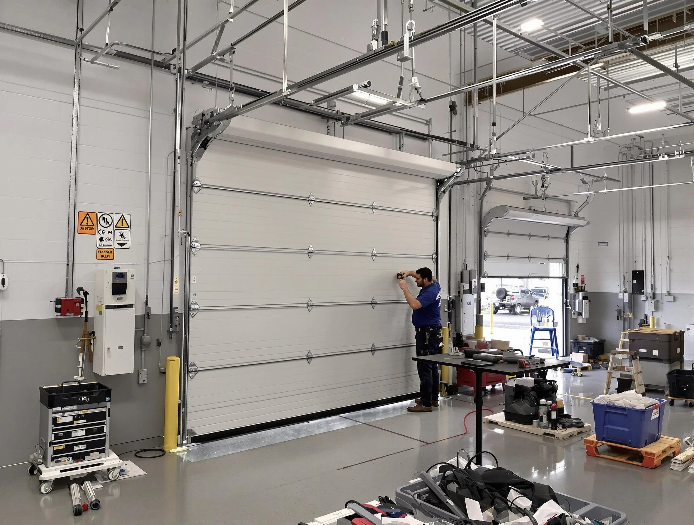 Commercial garage door repair being performed by Kendall Park Garage Door Repair expert in Kendall Park