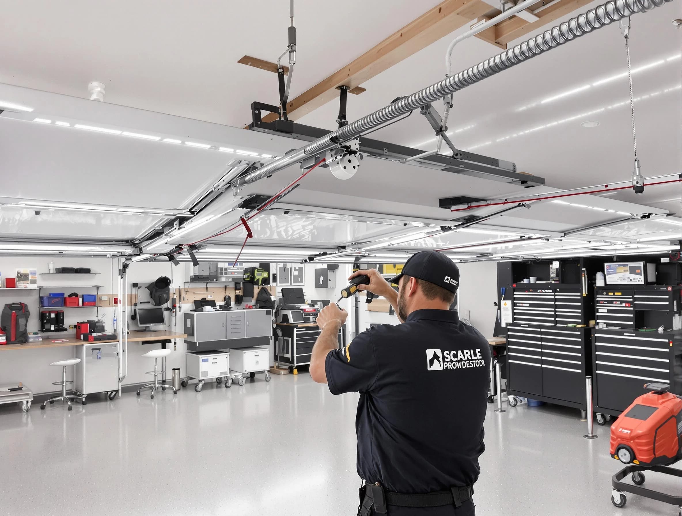 Kendall Park Garage Door Repair technician repairing overhead garage door in Kendall Park