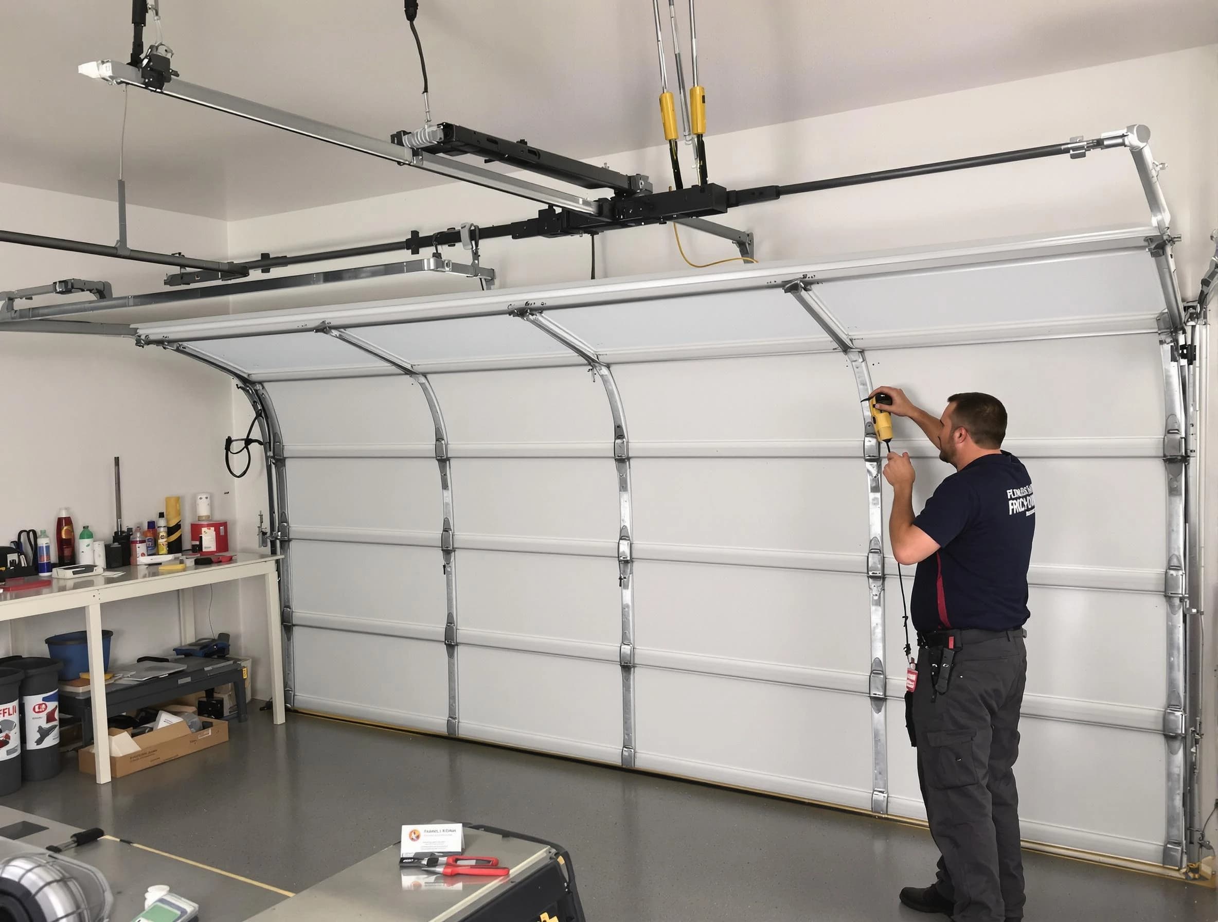 Kendall Park Garage Door Repair certified technician performing overhead door system repair in Kendall Park