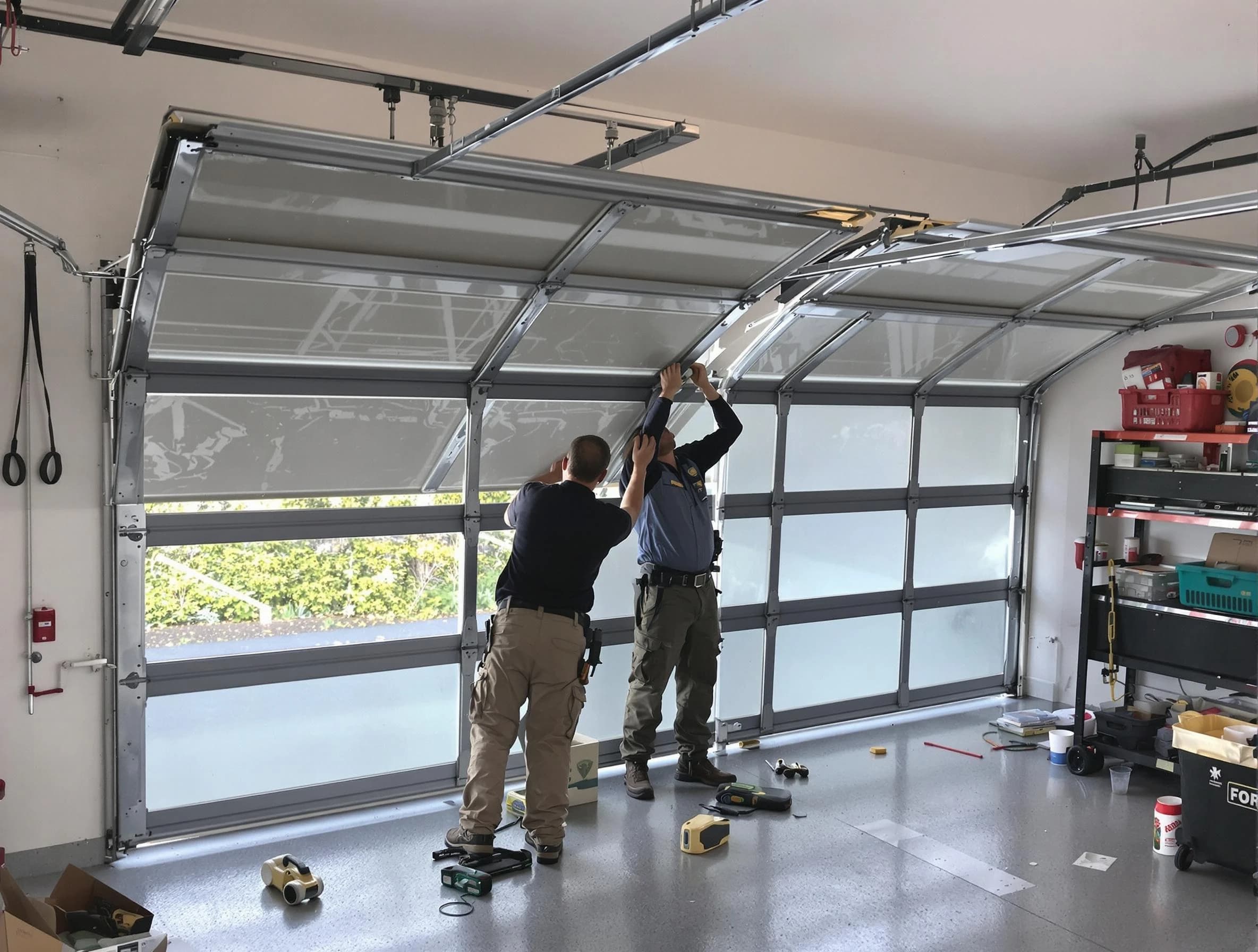 Kendall Park Garage Door Repair expert performing precise panel replacement on Kendall Park garage door