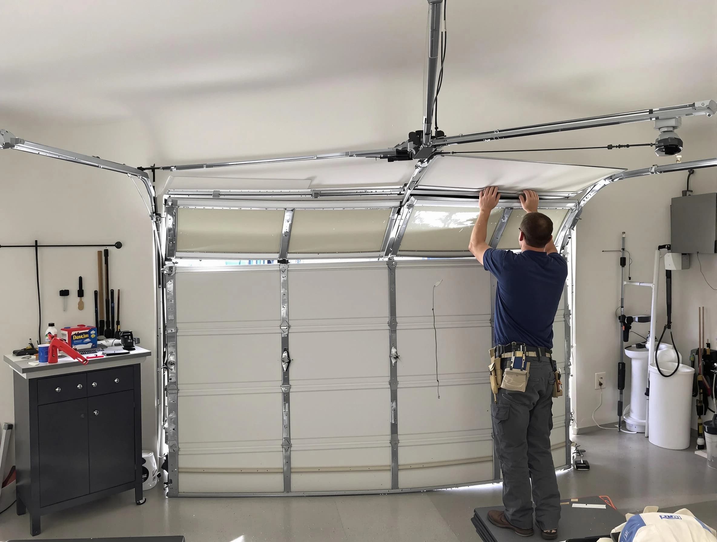 Kendall Park Garage Door Repair specialist performing precise section replacement on Kendall Park garage door