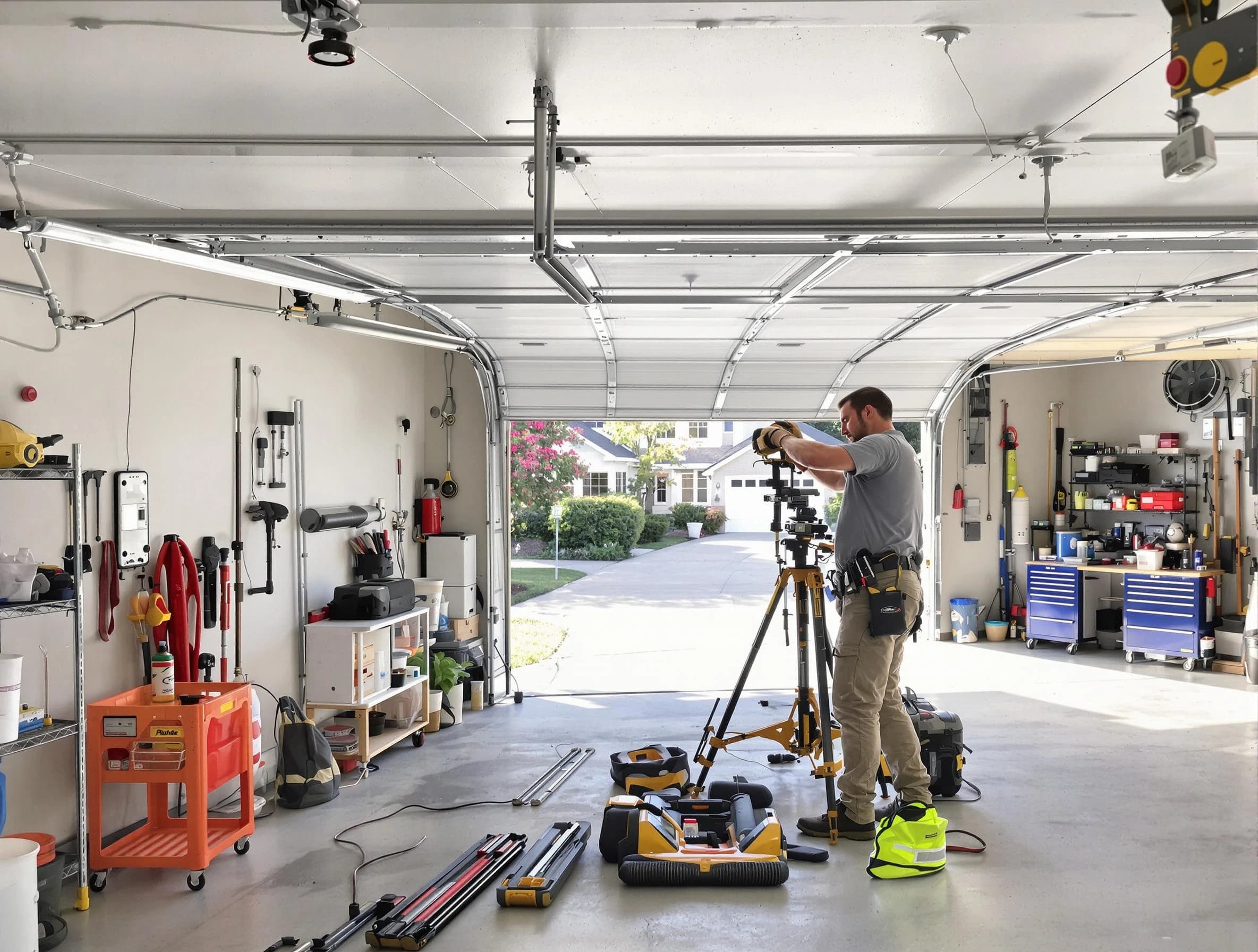 Kendall Park Garage Door Repair specialist performing laser-guided track alignment in Kendall Park